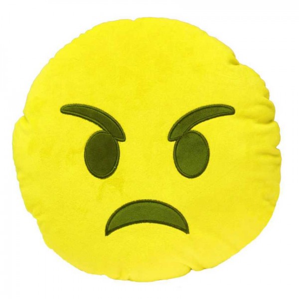 Soft Smiley Emoticon Yellow Round Cushion Pillow Stuffed Plush Toy Doll (Angry)